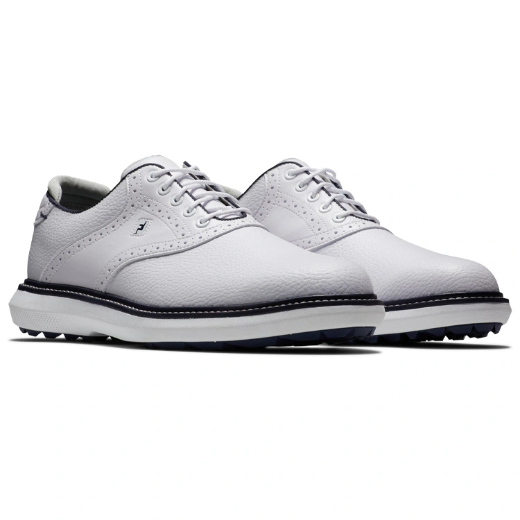 Footjoy Mens Traditions Spikeless Golf Shoes - White/Navy - Image 2